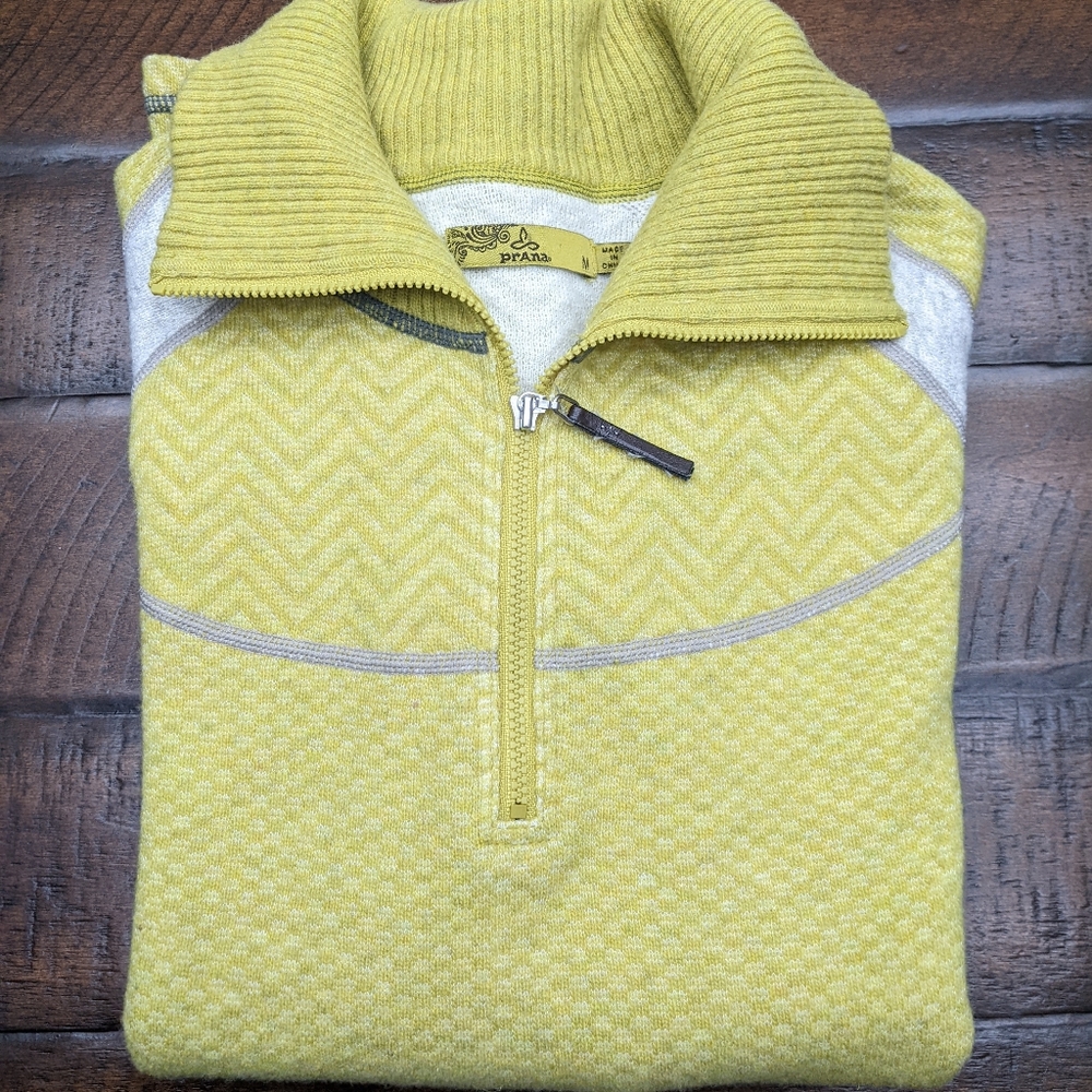 Prana Yellow Wool 3/4 Zip Sweater Women's Medium